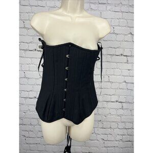 Timeless Trends Black Lace Up Wool OverBust Corset Hourglass Silhouette 28 M